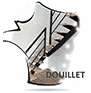 Escaliers Douillet : Design d'Escaliers Bois et Métal Logo Douillet avec escalier moderne en bois et métal noir au style graphique épuré.